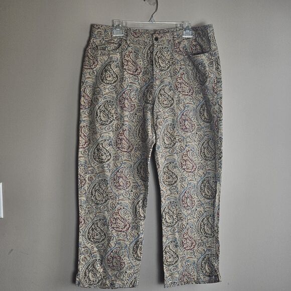 Vtg Lauren Ralph Lauren Pants Women's‎ Size 16 Linen Blend Beige Paisley Preppy - Picture 1 of 10